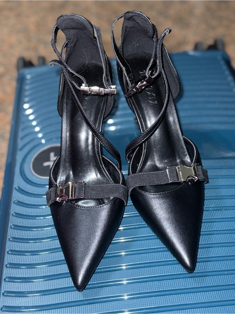 Women's Black Pointed-Toe Strappy Heels - Picture 2 of 6